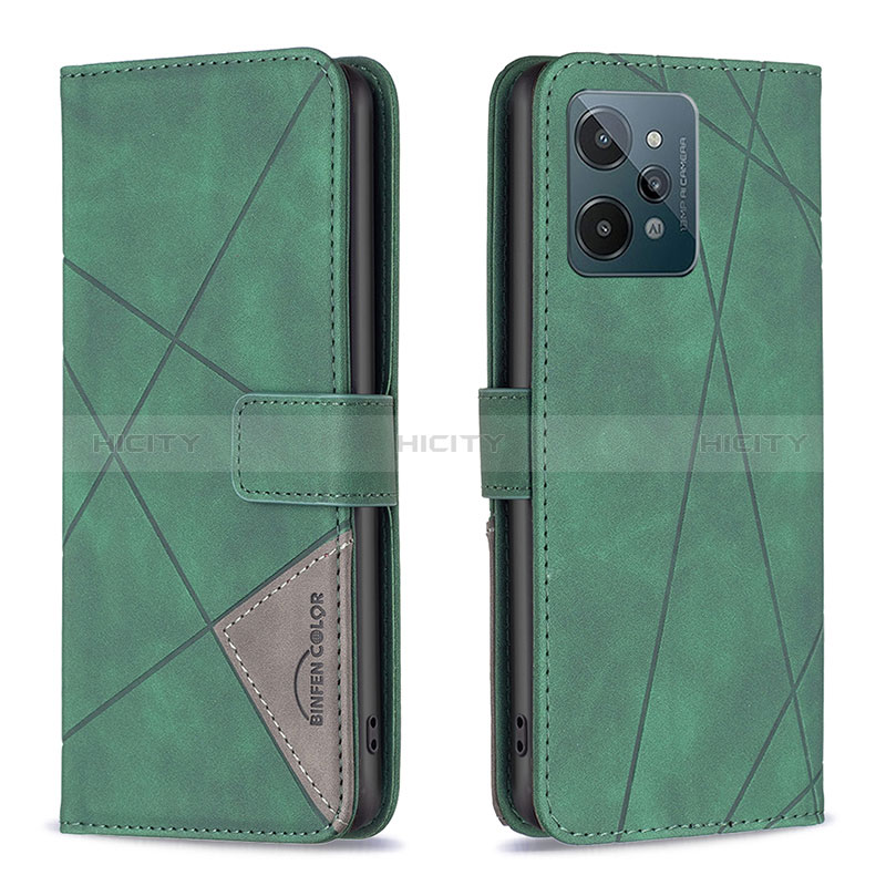 Custodia Portafoglio In Pelle Cover con Supporto B08F per Realme C31 Verde