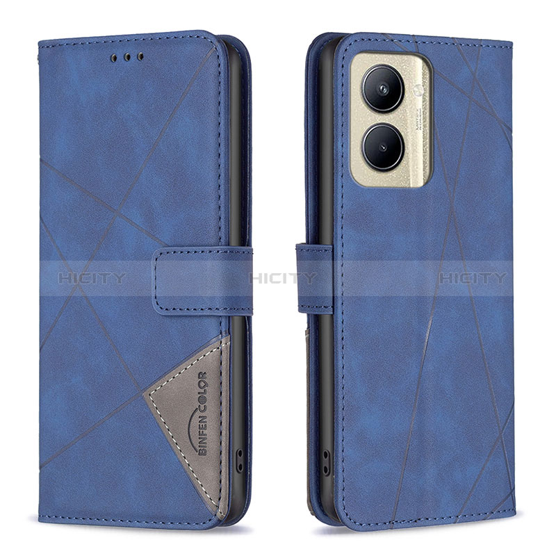 Custodia Portafoglio In Pelle Cover con Supporto B08F per Realme C33 (2023) Blu