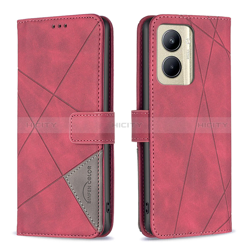 Custodia Portafoglio In Pelle Cover con Supporto B08F per Realme C33 (2023) Rosso