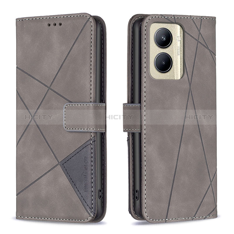 Custodia Portafoglio In Pelle Cover con Supporto B08F per Realme C33 Grigio