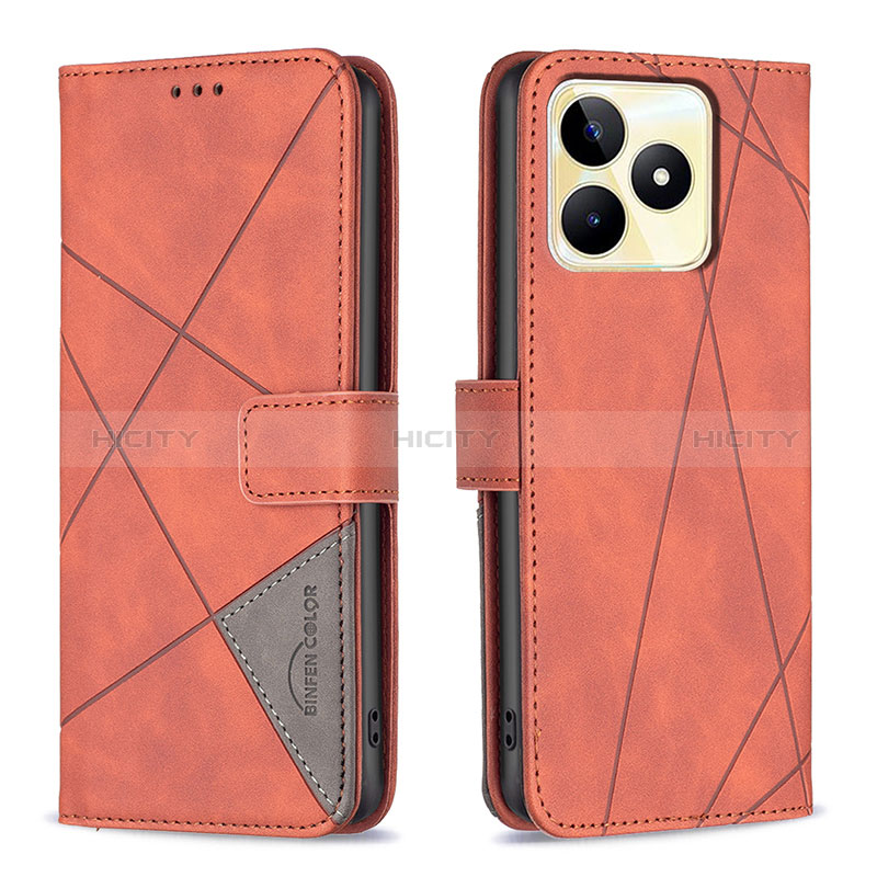 Custodia Portafoglio In Pelle Cover con Supporto B08F per Realme C53 India Arancione