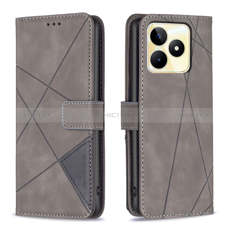 Custodia Portafoglio In Pelle Cover con Supporto B08F per Realme C53 India Grigio