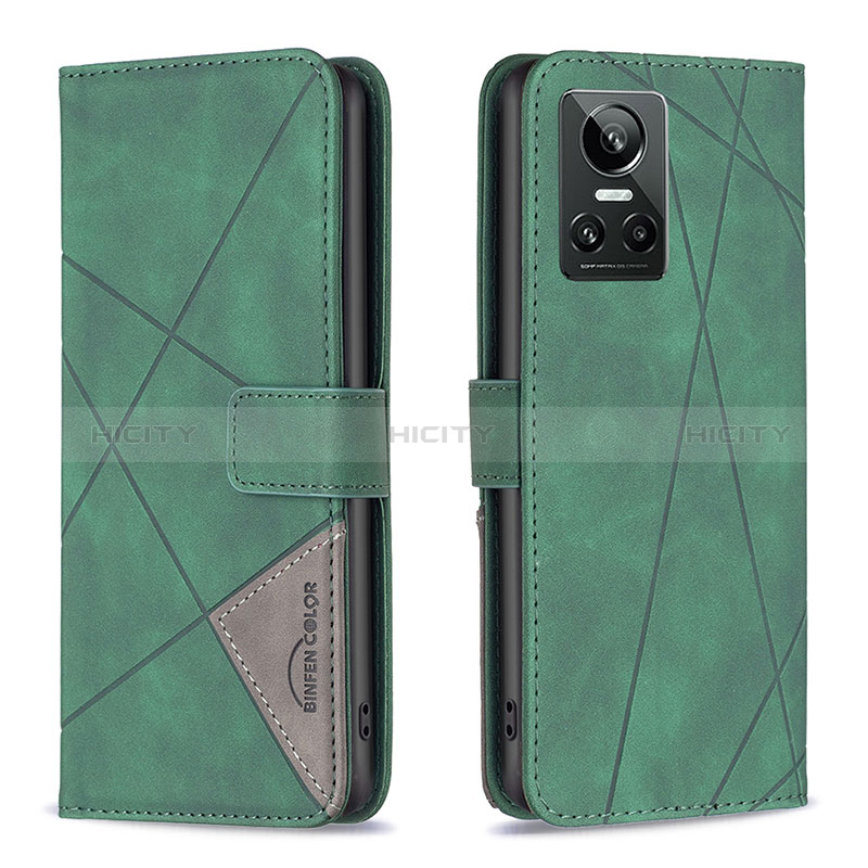 Custodia Portafoglio In Pelle Cover con Supporto B08F per Realme GT Neo3 5G Verde