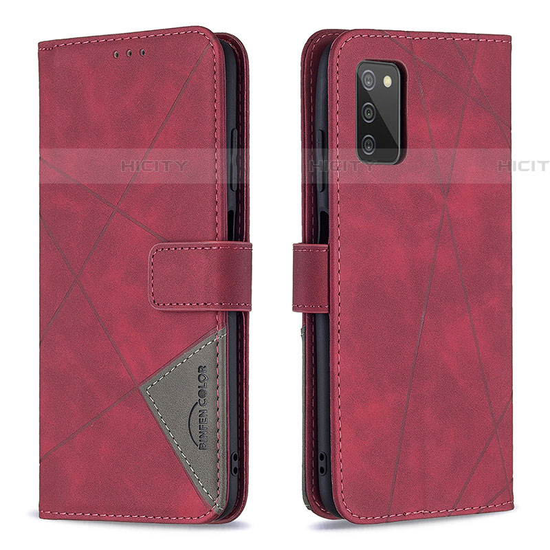 Custodia Portafoglio In Pelle Cover con Supporto B08F per Samsung Galaxy A03s Rosso