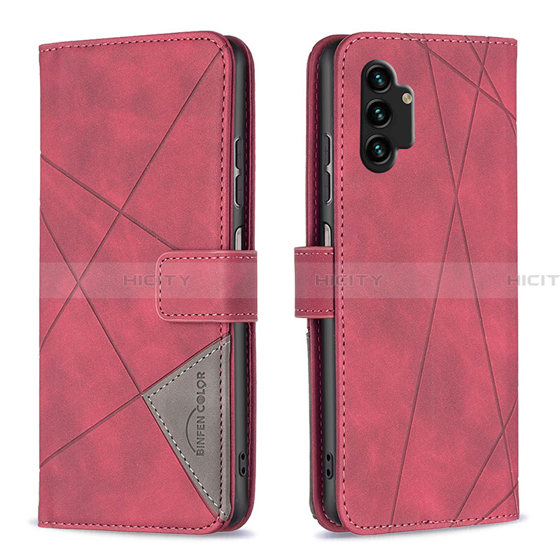 Custodia Portafoglio In Pelle Cover con Supporto B08F per Samsung Galaxy A13 4G Rosso