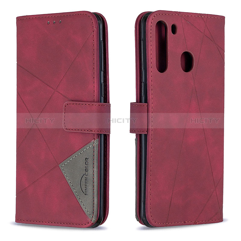 Custodia Portafoglio In Pelle Cover con Supporto B08F per Samsung Galaxy A21 Rosso