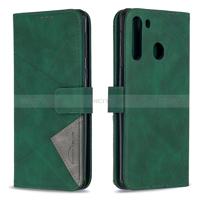 Custodia Portafoglio In Pelle Cover con Supporto B08F per Samsung Galaxy A21 Verde
