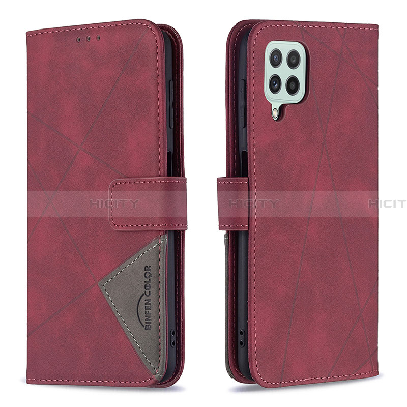 Custodia Portafoglio In Pelle Cover con Supporto B08F per Samsung Galaxy A22 4G Rosso