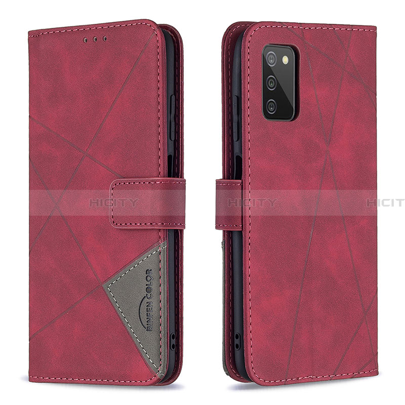 Custodia Portafoglio In Pelle Cover con Supporto B08F per Samsung Galaxy F02S SM-E025F Rosso