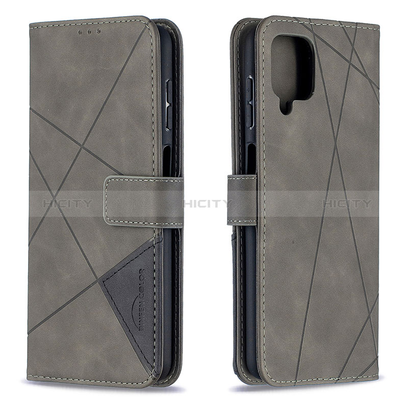 Custodia Portafoglio In Pelle Cover con Supporto B08F per Samsung Galaxy F12 Grigio