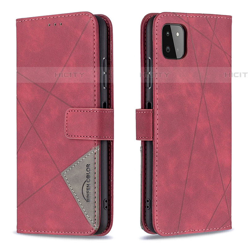 Custodia Portafoglio In Pelle Cover con Supporto B08F per Samsung Galaxy F42 5G Rosso