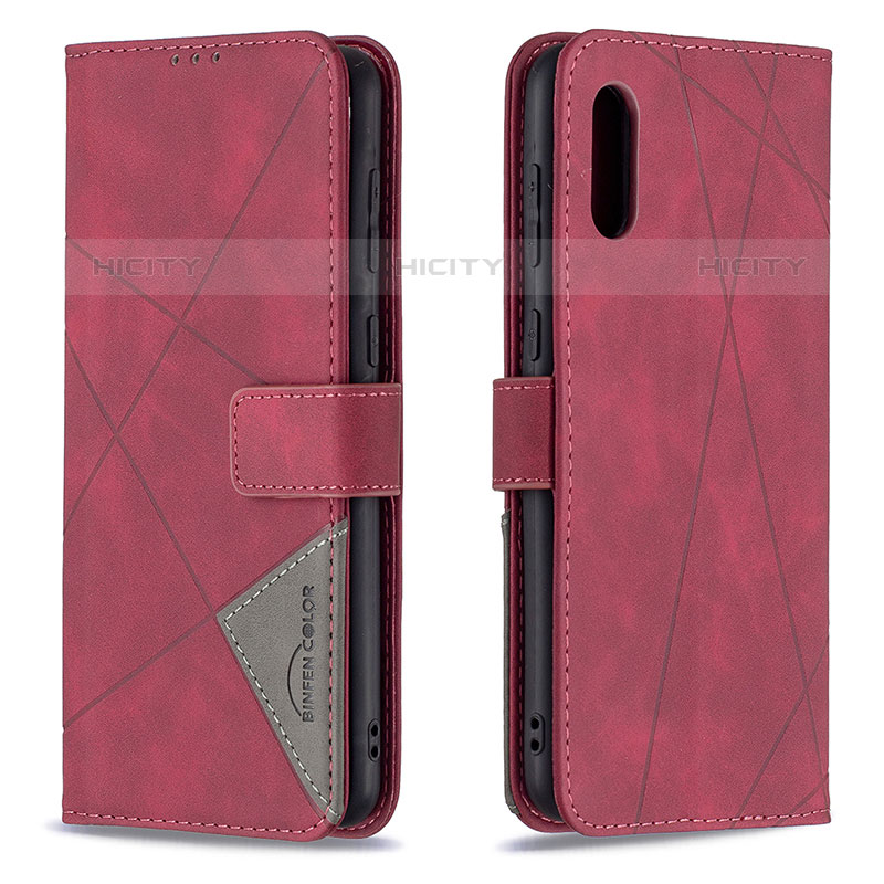 Custodia Portafoglio In Pelle Cover con Supporto B08F per Samsung Galaxy M02 Rosso