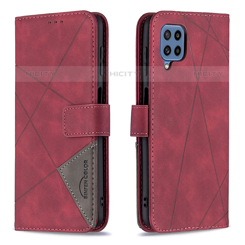 Custodia Portafoglio In Pelle Cover con Supporto B08F per Samsung Galaxy M32 4G Rosso