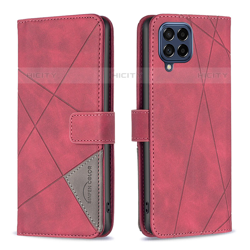 Custodia Portafoglio In Pelle Cover con Supporto B08F per Samsung Galaxy M53 5G Rosso