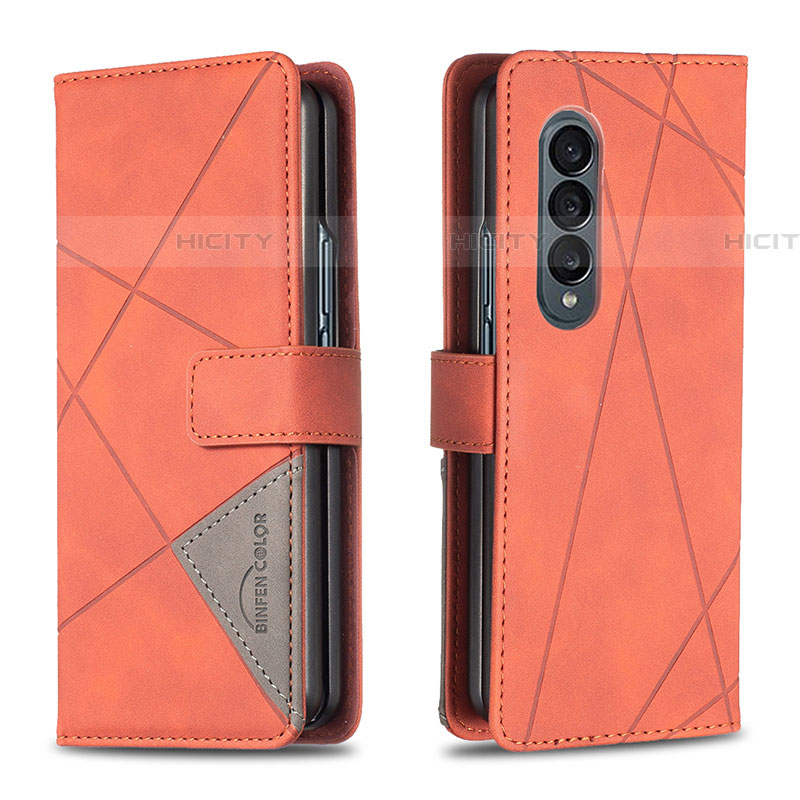 Custodia Portafoglio In Pelle Cover con Supporto B08F per Samsung Galaxy Z Fold4 5G Arancione