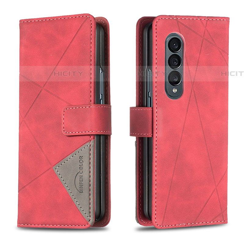 Custodia Portafoglio In Pelle Cover con Supporto B08F per Samsung Galaxy Z Fold4 5G Rosso