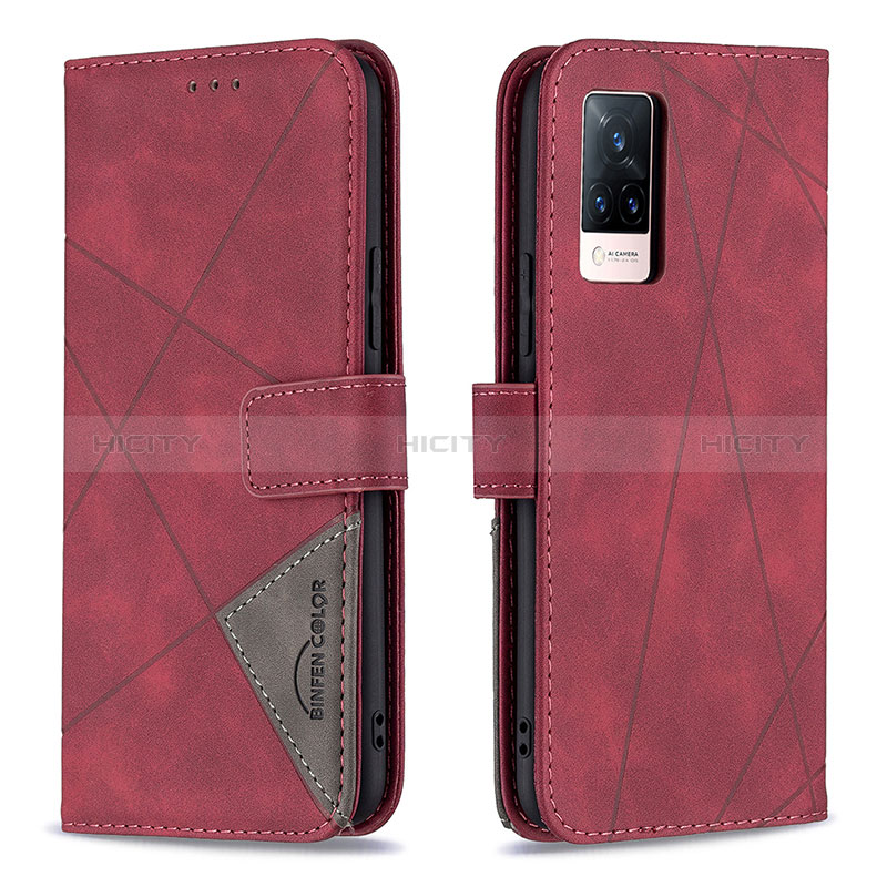 Custodia Portafoglio In Pelle Cover con Supporto B08F per Vivo V21 5G Rosso