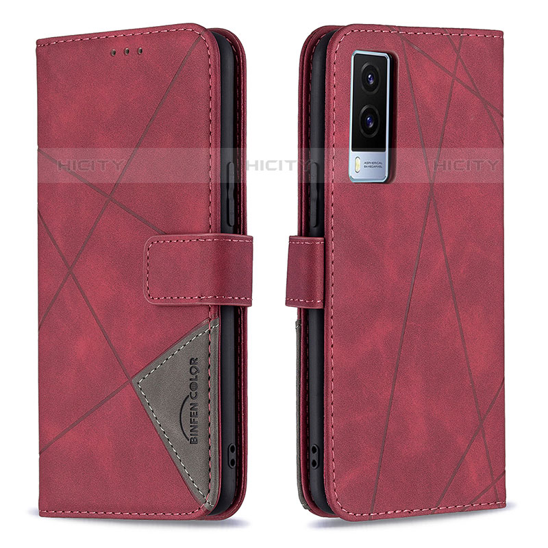 Custodia Portafoglio In Pelle Cover con Supporto B08F per Vivo V21e 5G Rosso