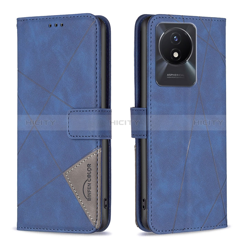 Custodia Portafoglio In Pelle Cover con Supporto B08F per Vivo Y02t Blu