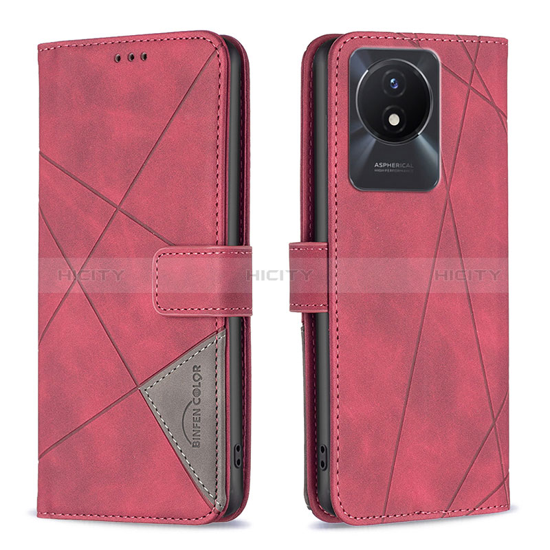 Custodia Portafoglio In Pelle Cover con Supporto B08F per Vivo Y11 (2023) Rosso