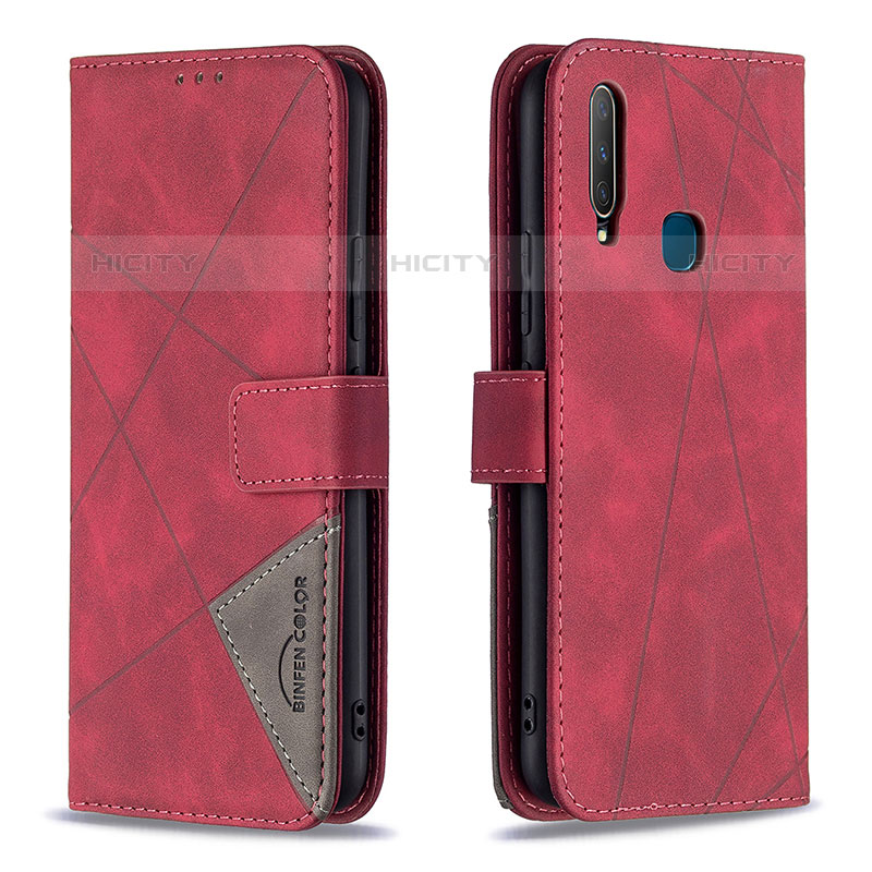 Custodia Portafoglio In Pelle Cover con Supporto B08F per Vivo Y11 Rosso