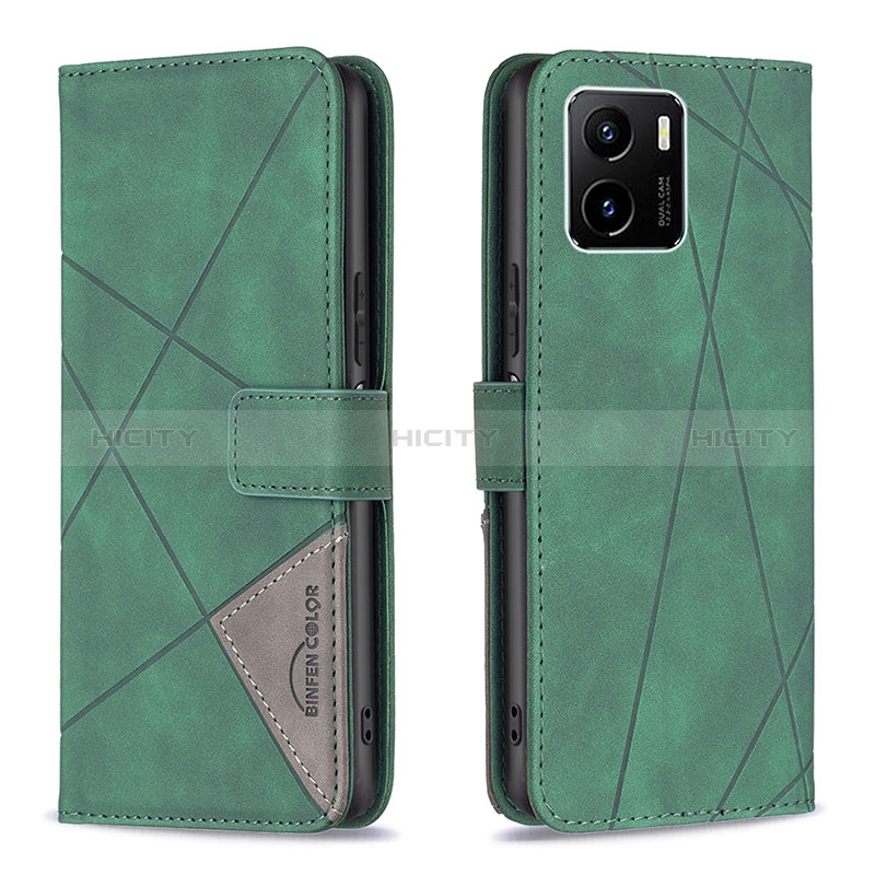 Custodia Portafoglio In Pelle Cover con Supporto B08F per Vivo Y15S Verde