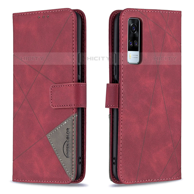 Custodia Portafoglio In Pelle Cover con Supporto B08F per Vivo Y51A Rosso