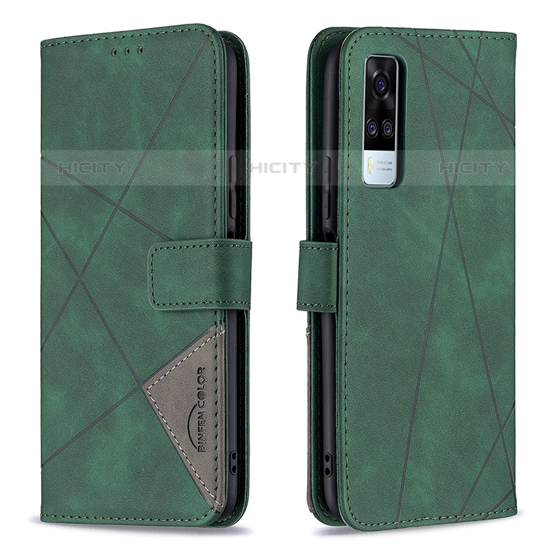 Custodia Portafoglio In Pelle Cover con Supporto B08F per Vivo Y51A Verde