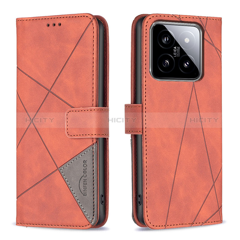 Custodia Portafoglio In Pelle Cover con Supporto B08F per Xiaomi Mi 14 5G Arancione