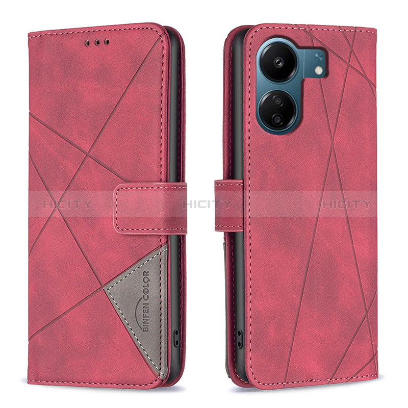 Custodia Portafoglio In Pelle Cover con Supporto B08F per Xiaomi Poco C65 Rosso