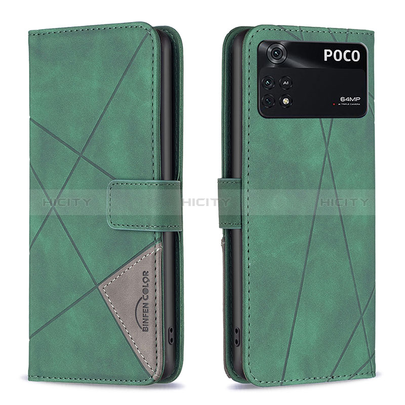 Custodia Portafoglio In Pelle Cover con Supporto B08F per Xiaomi Poco M4 Pro 4G Verde