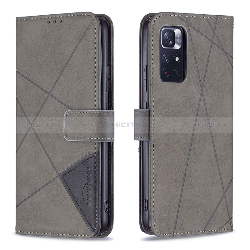 Custodia Portafoglio In Pelle Cover con Supporto B08F per Xiaomi Poco M4 Pro 5G Grigio