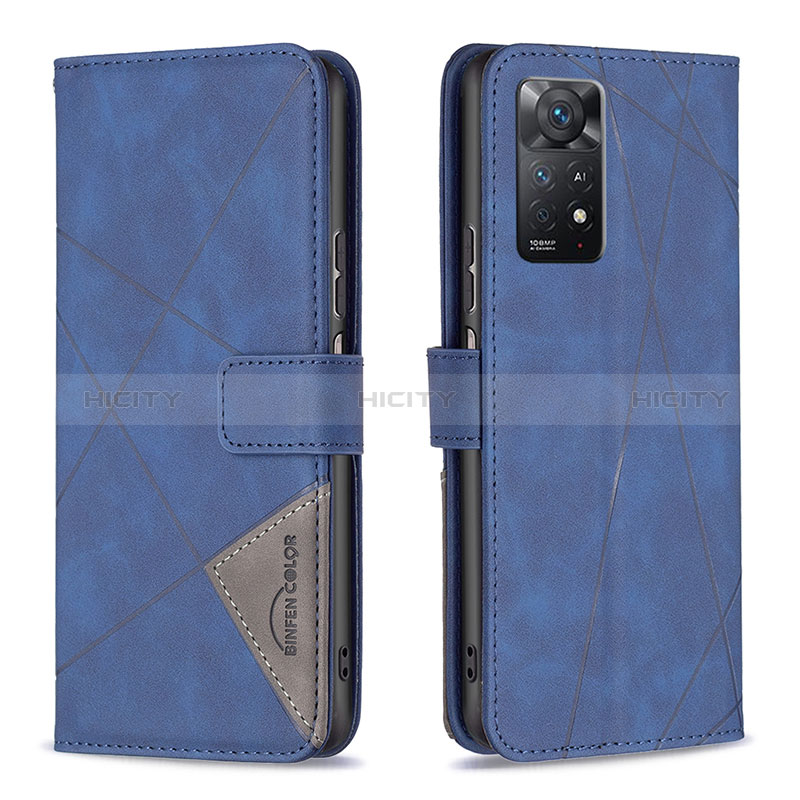 Custodia Portafoglio In Pelle Cover con Supporto B08F per Xiaomi Redmi Note 11 Pro 5G Blu
