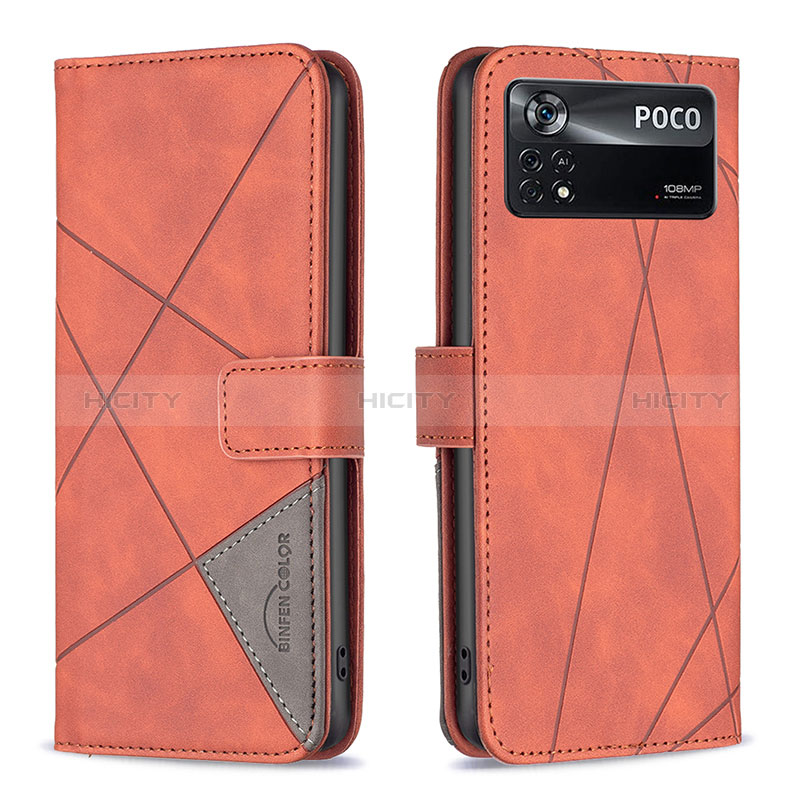 Custodia Portafoglio In Pelle Cover con Supporto B08F per Xiaomi Redmi Note 11E Pro 5G Arancione