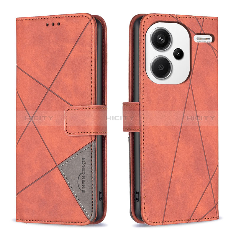 Custodia Portafoglio In Pelle Cover con Supporto B08F per Xiaomi Redmi Note 13 Pro+ Plus 5G Arancione