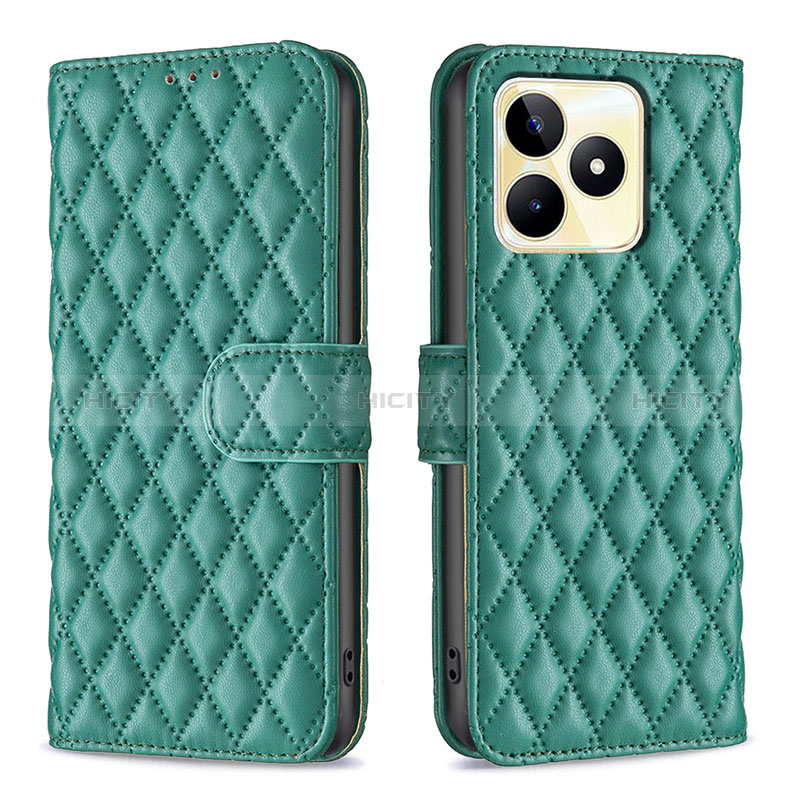 Custodia Portafoglio In Pelle Cover con Supporto B11F per Realme C67 Verde