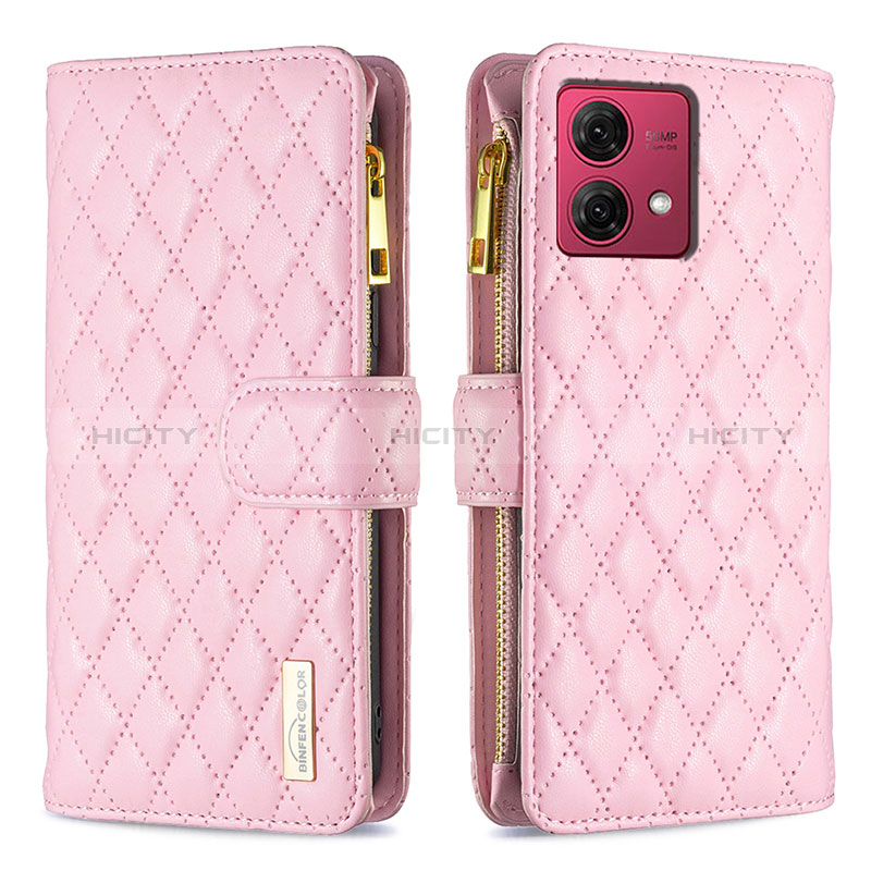 Custodia Portafoglio In Pelle Cover con Supporto B12F per Motorola Moto G84 5G Oro Rosa