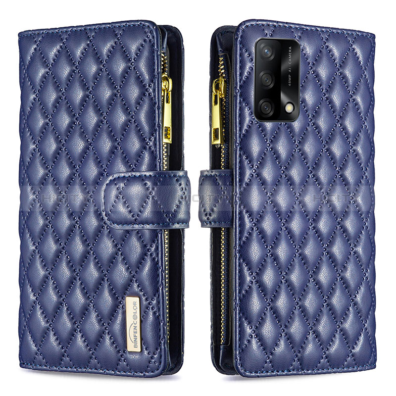 Custodia Portafoglio In Pelle Cover con Supporto B12F per Oppo F19 Blu