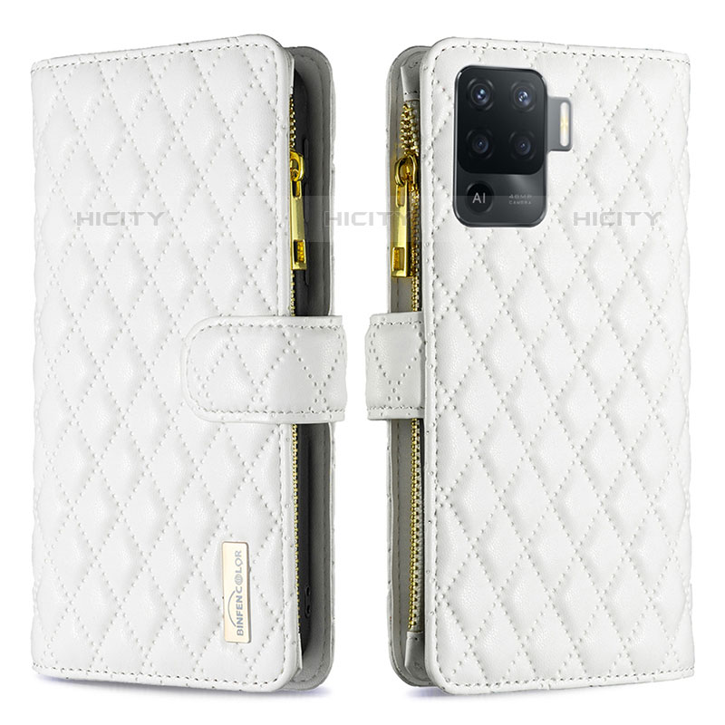 Custodia Portafoglio In Pelle Cover con Supporto B12F per Oppo F19 Pro Bianco