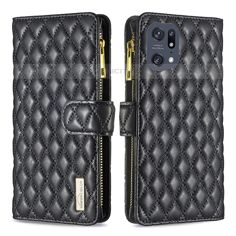 Custodia Portafoglio In Pelle Cover con Supporto B12F per Oppo Find X5 Pro 5G Nero