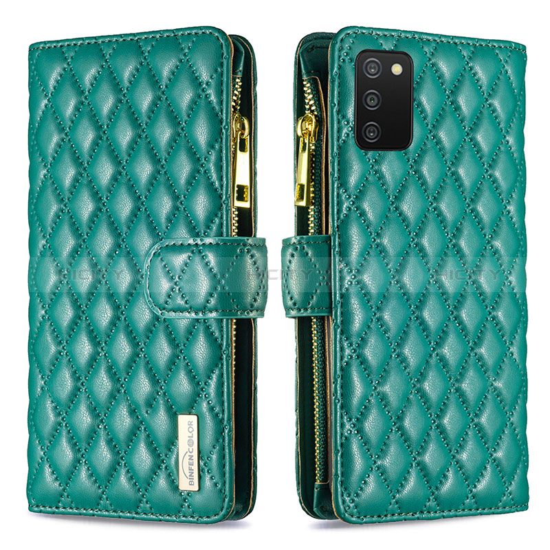 Custodia Portafoglio In Pelle Cover con Supporto B12F per Samsung Galaxy A02s Verde