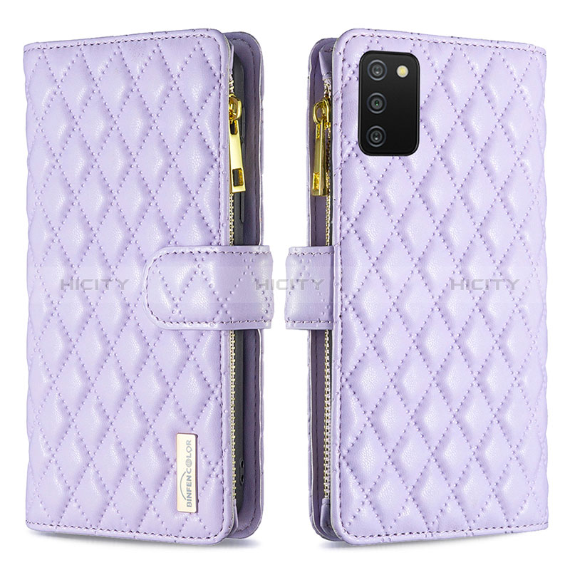 Custodia Portafoglio In Pelle Cover con Supporto B12F per Samsung Galaxy A02s Viola