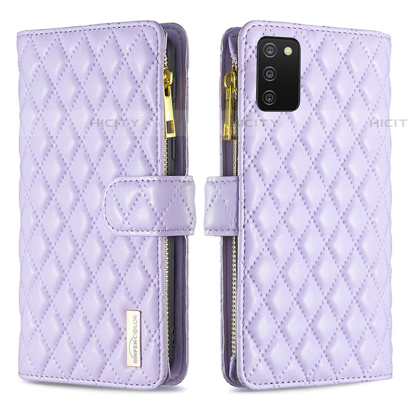 Custodia Portafoglio In Pelle Cover con Supporto B12F per Samsung Galaxy A03s Viola