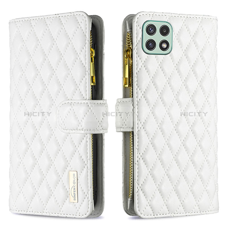 Custodia Portafoglio In Pelle Cover con Supporto B12F per Samsung Galaxy A22s 5G Bianco