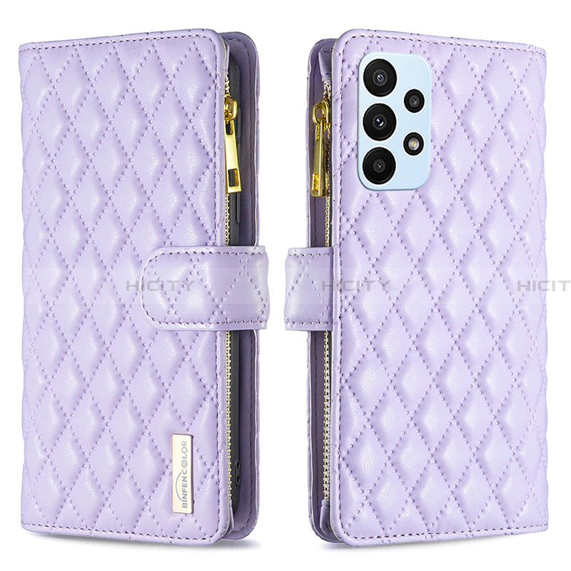 Custodia Portafoglio In Pelle Cover con Supporto B12F per Samsung Galaxy A23 4G Viola