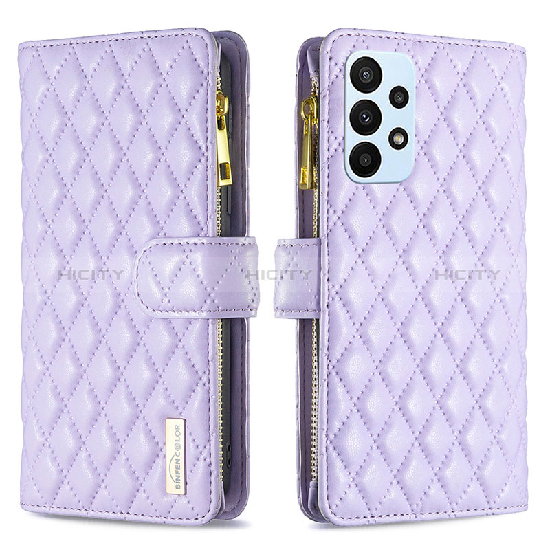 Custodia Portafoglio In Pelle Cover con Supporto B12F per Samsung Galaxy A23 5G Viola