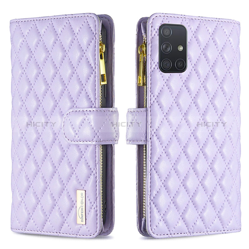 Custodia Portafoglio In Pelle Cover con Supporto B12F per Samsung Galaxy A71 4G A715 Viola