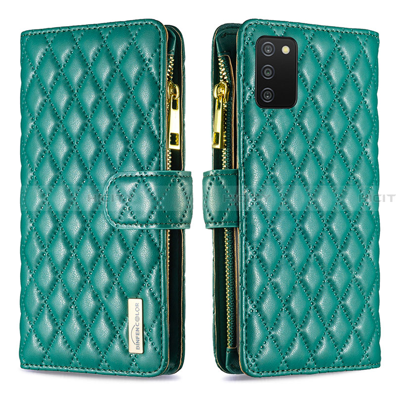 Custodia Portafoglio In Pelle Cover con Supporto B12F per Samsung Galaxy F02S SM-E025F Verde