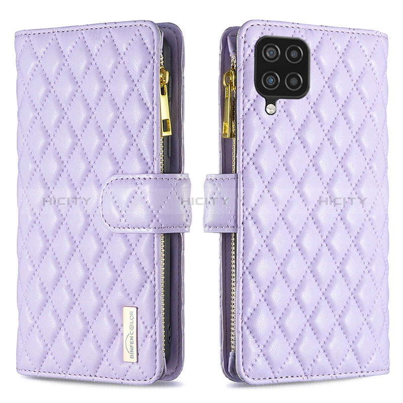 Custodia Portafoglio In Pelle Cover con Supporto B12F per Samsung Galaxy F12 Viola