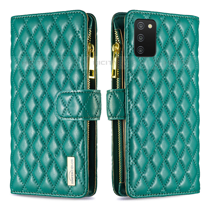 Custodia Portafoglio In Pelle Cover con Supporto B12F per Samsung Galaxy M02s Verde